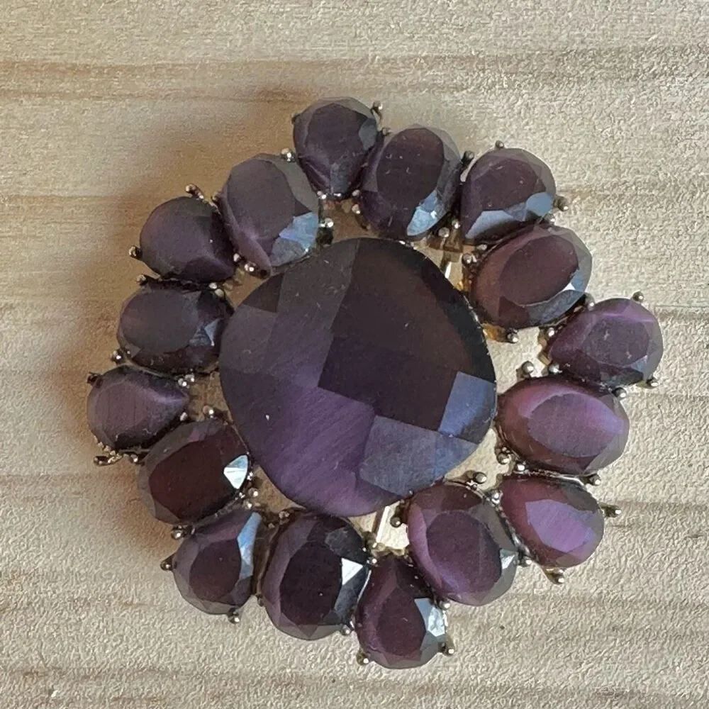 Monet Vintage Purple Crystal Brooch Gold Tone